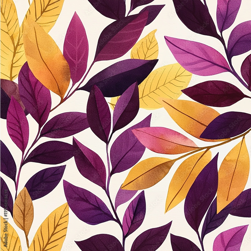 A vibrant pattern of purple, pink, and yellow leaves on a light background, showcasing a blend of nature and artistic design. A vibrant pattern of purple, pink, and yellow leaves on a light background, showcasing a blend of nature and artistic design.