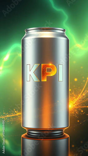 Illustration of a green energy drink can with a battery design on a white background photo