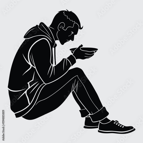 Hungry Man image silhouette vector art and illustration