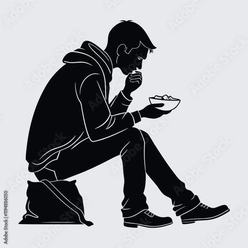 Hungry Man image silhouette vector art and illustration
