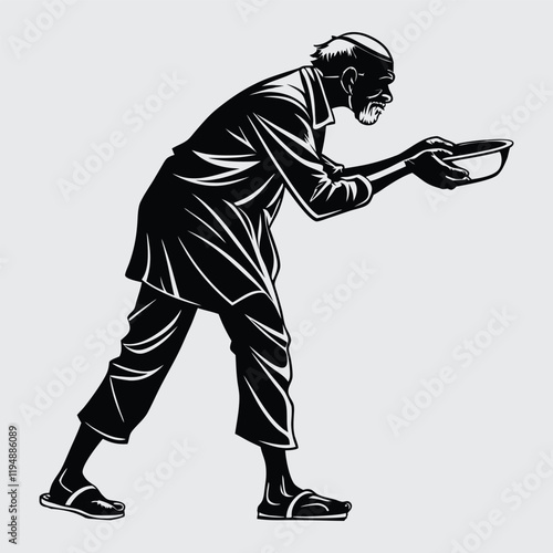 Hungry old man image silhouette vector art and illustration