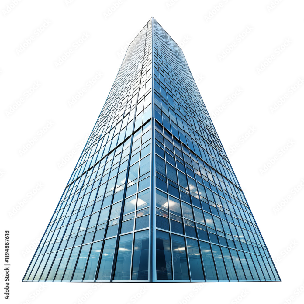 Modern Skyscraper with Glass Facade Against Clear Sky Isolated on transparent background Modern Skyscraper with Glass Facade Against Clear Sky Isolated on transparent background