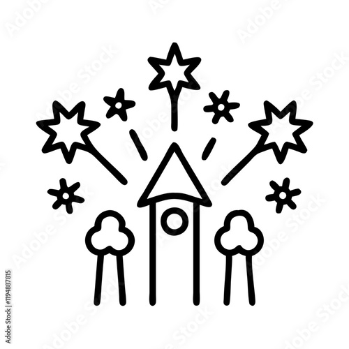 theme park fireworks icon, theme park fireworks line art - simple line art of theme park fireworks, perfect for theme park fireworks logos and icons and themed design 