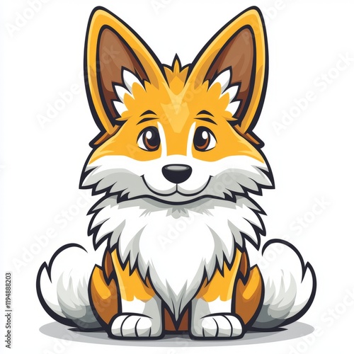 Adorable Cartoon Fox Sitting Happily Smiling photo