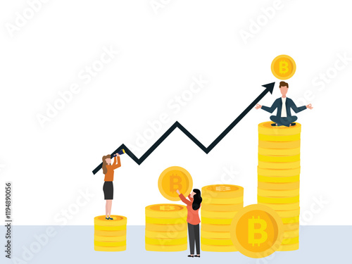 Working business team working for funding and making investments for bitcoin, digital Money, Cryptocurrency Investment Concept.