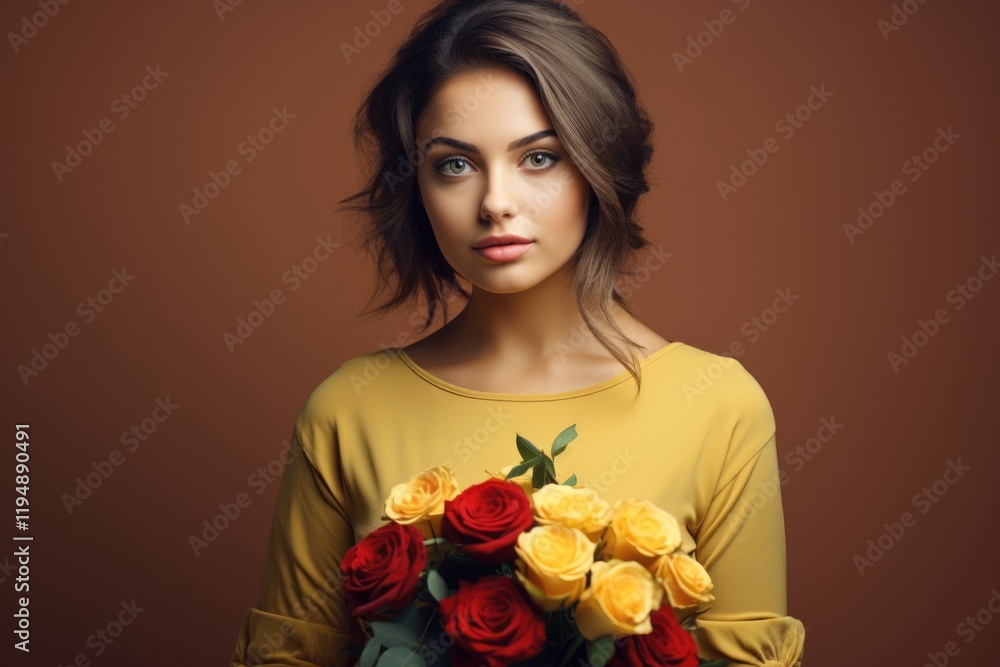 American Female Portrait with Roses BouquetFictional Character Created By Generative AI American Female Portrait with Roses BouquetFictional Character Created By Generative AI