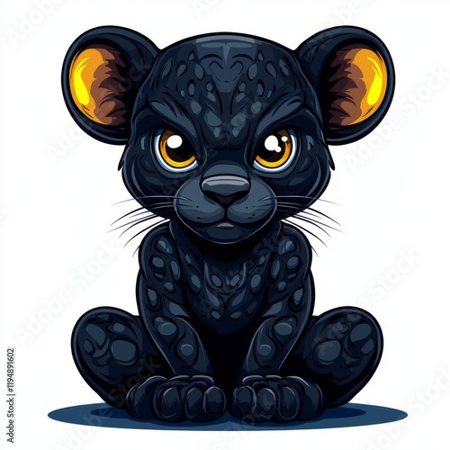 Adorable Black Panther Cub Sitting Calmly