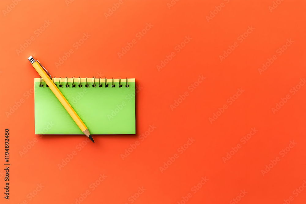 Green note with new week goals written in pencil placed on a vibrant orange background Green note with new week goals written in pencil placed on a vibrant orange background