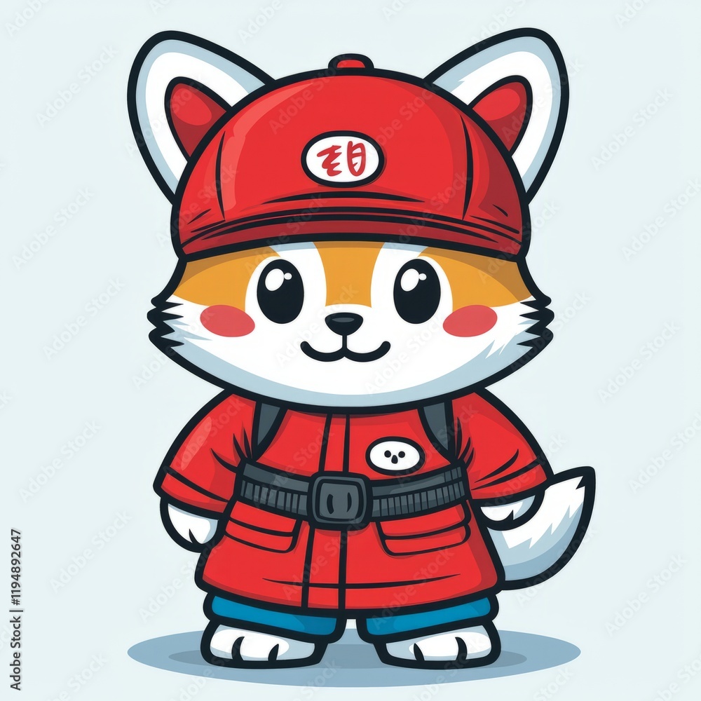 Adorable Fox Character Wearing Red Outfit and Hat Adorable Fox Character Wearing Red Outfit and Hat