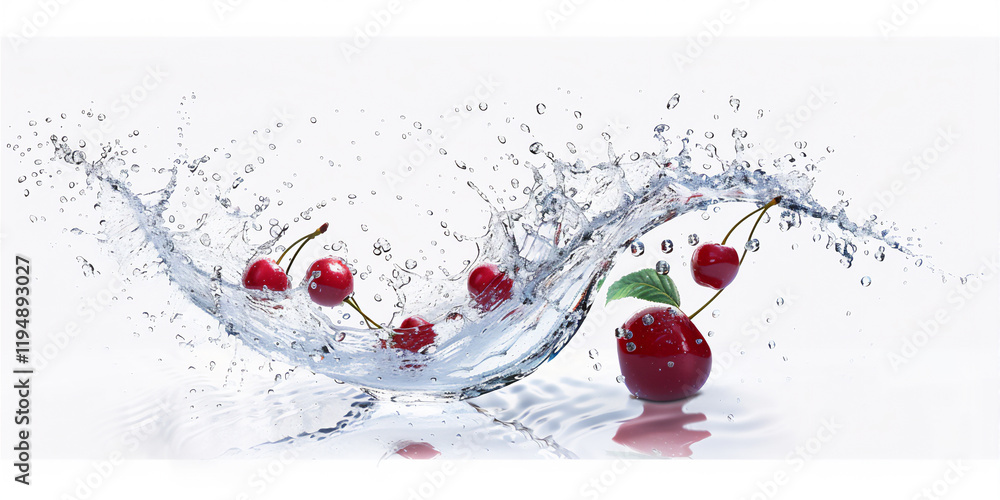 cherry in water splash on white background cherry in water splash on white background