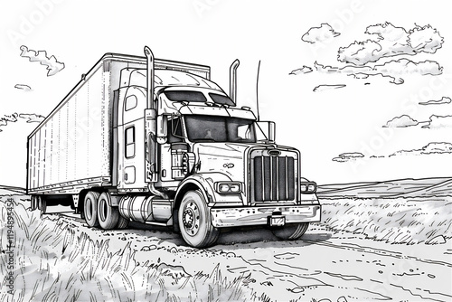 Sketch of truck for colouring learning, version 5