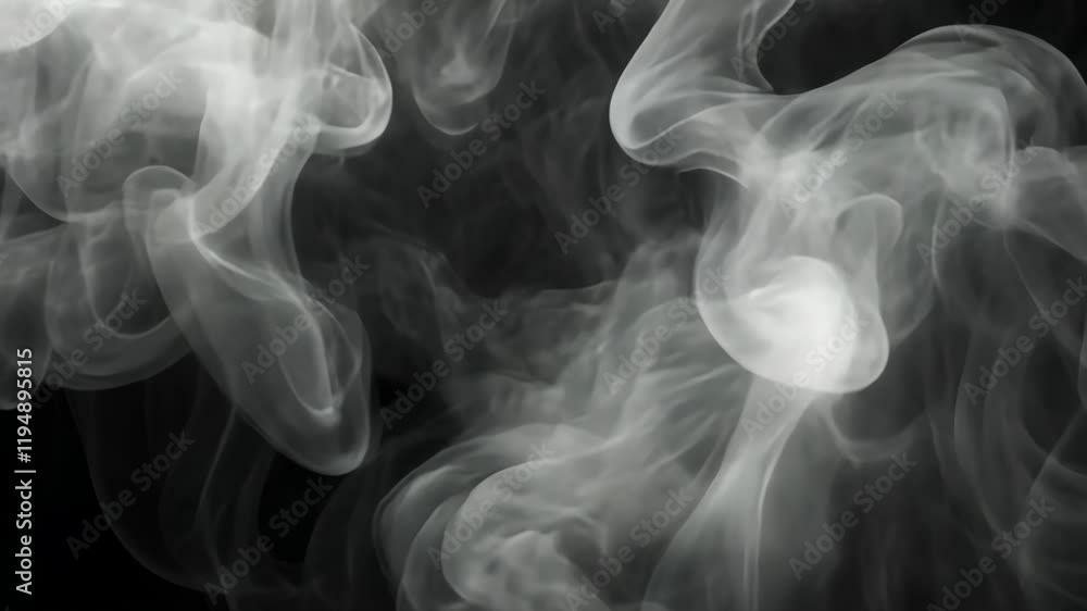 Wispy white smoke swirls gracefully in a darkened space creating a mysterious atmosphere in late evening light Wispy white smoke swirls gracefully in a darkened space creating a mysterious atmosphere in late evening light