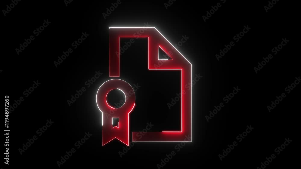 Certificate symbol stroke icon glowing neon animation