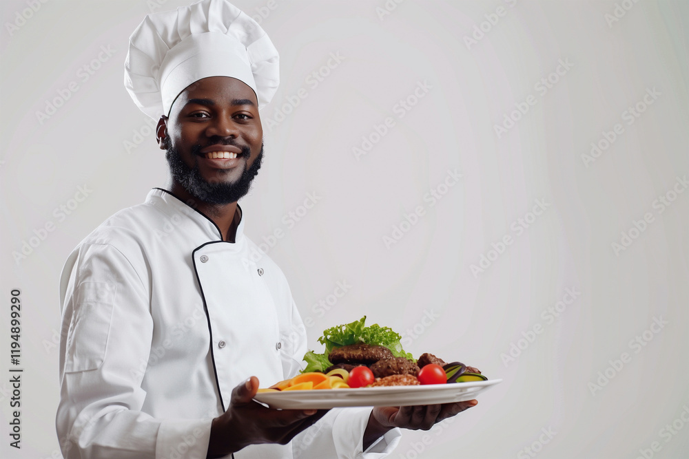 Chef presenting gourmet dish with a smile. Generative AI image Chef presenting gourmet dish with a smile. Generative AI image