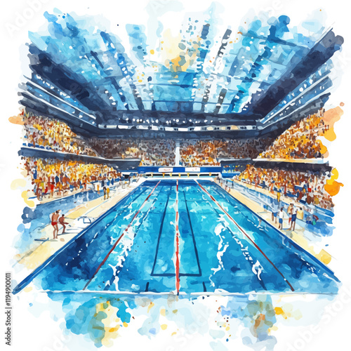 A watercolor drawing of the FINA World Championships, isolated on a white background. FINA World Championships vector.
