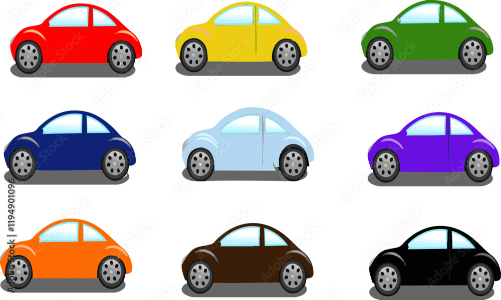 set of cars in different colors set of cars in different colors