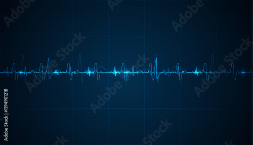 Emergency ekg monitoring. Blue glowing neon heart pulse. Heart beat. Electrocardiogram
