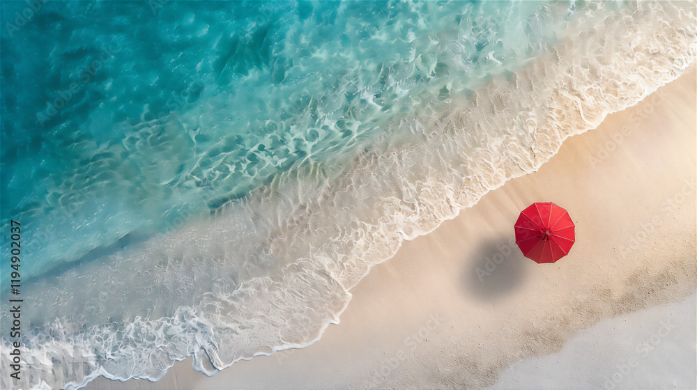 Fototapeta premium Beach with umbrella from above, version 12