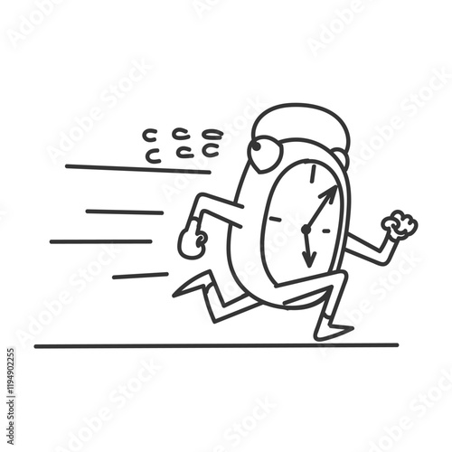 cartoon clock running in doodle hand drawing style