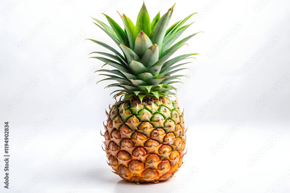 Fototapeta premium Close-up of a ripe pineapple against a white background.