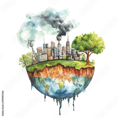 A watercolor clipart of environmental policies, isolated on a white background. Environmental policies vector.
