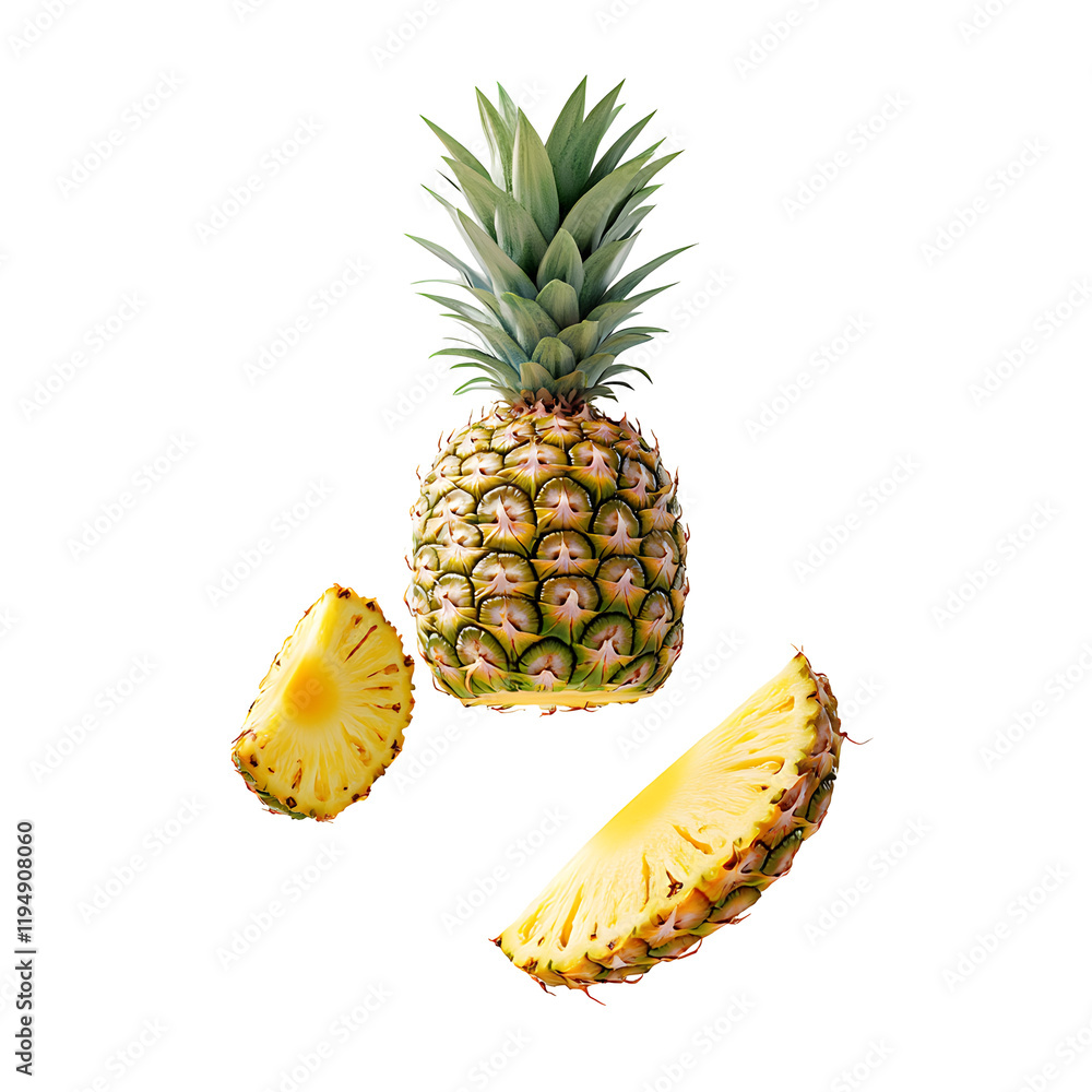 Ripe Pineapple with Slices Isolated on White Background Ripe Pineapple with Slices Isolated on White Background