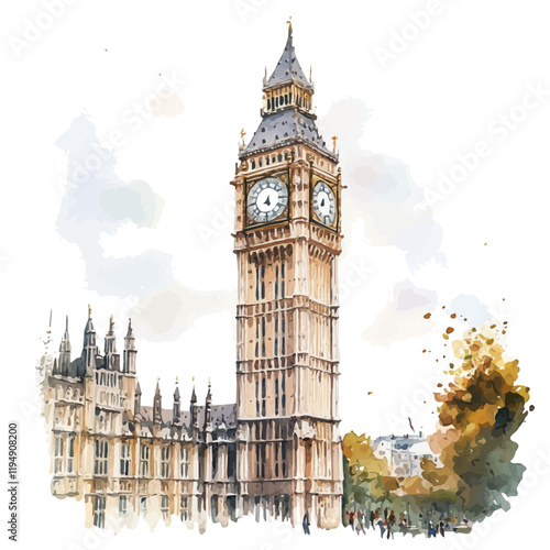 A watercolor of English history, isolated on a white background. English vector.
