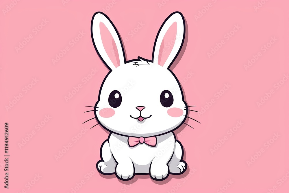 cartoon rabbit with bow tie sitting on pink background cartoon rabbit with bow tie sitting on pink background