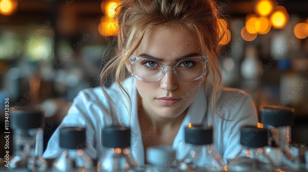 Scientist woman lab research focus experiment Scientist woman lab research focus experiment