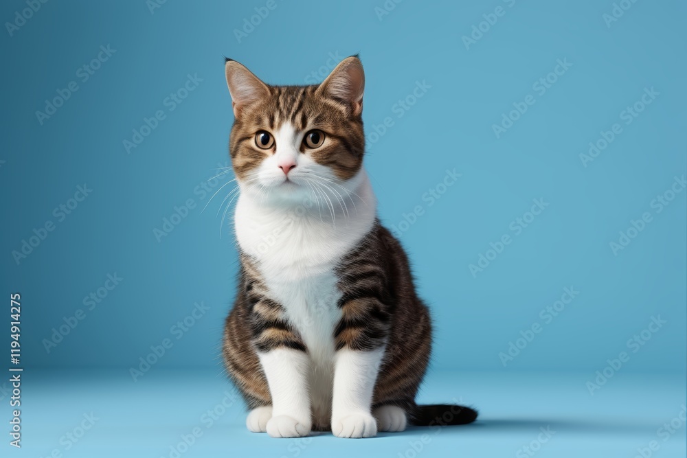 there is a cat sitting on a blue surface looking at the camera there is a cat sitting on a blue surface looking at the camera