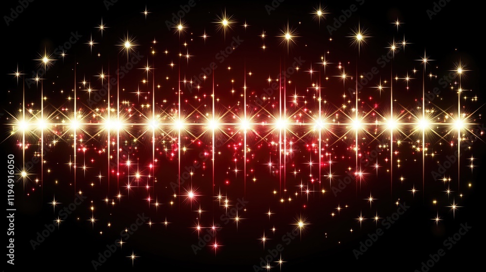 Obraz premium A polished red sparkle background with scattered golden light flares and glowing reflections, adding a magical touch.