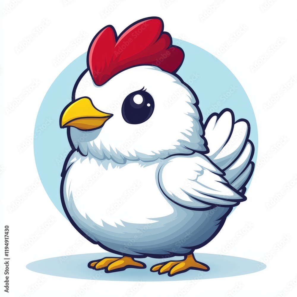 Adorable Cartoon Chick With Red Comb And Fluffy Feathers Adorable Cartoon Chick With Red Comb And Fluffy Feathers