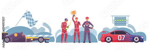 Race Car Drivers Celebrating Victory
