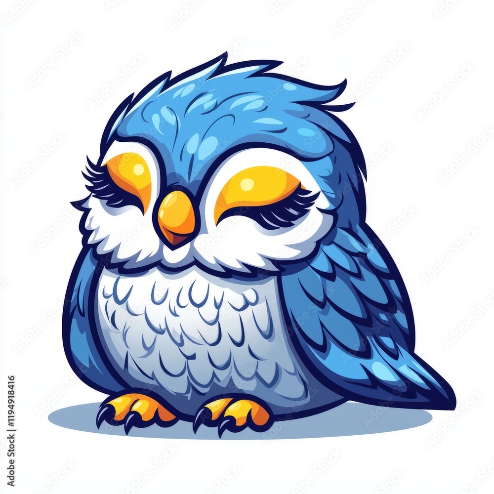 Adorable Blue Owl Sleeping Peacefully In Cartoon Style Adorable Blue Owl Sleeping Peacefully In Cartoon Style