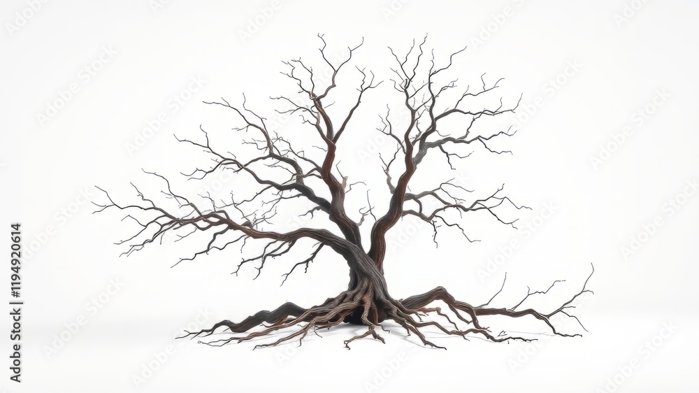 Fototapeta premium Dead Tree Silhouette, White Background, Artistic Photo