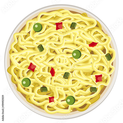 Top view of noodles, Chinese noodles in a plate, Pasta.