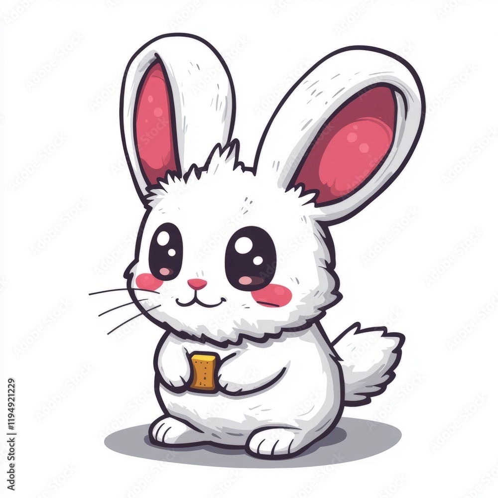 Adorable White Bunny Holding a Small Treat Adorable White Bunny Holding a Small Treat