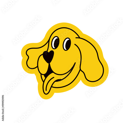 Vector logo design template and graphic elements for advertising, branding, posters and banners, doodle cartoon illustration with smiling character and mascot, pet shop emblem, funny dog