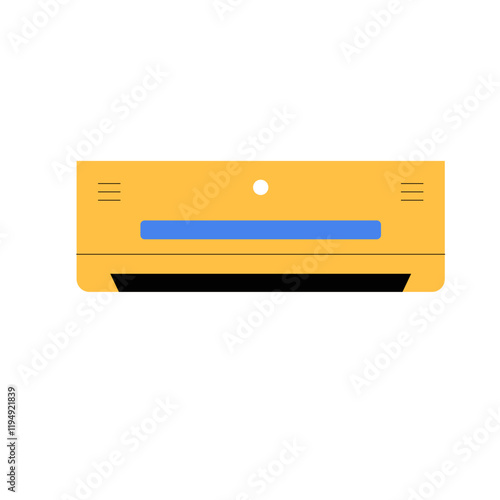 Yellow Air Conditioner In Flat Vector Illustration Symbolizing Cooling, Energy Efficiency, And Modern Home Appliances, Isolated On White Background.
