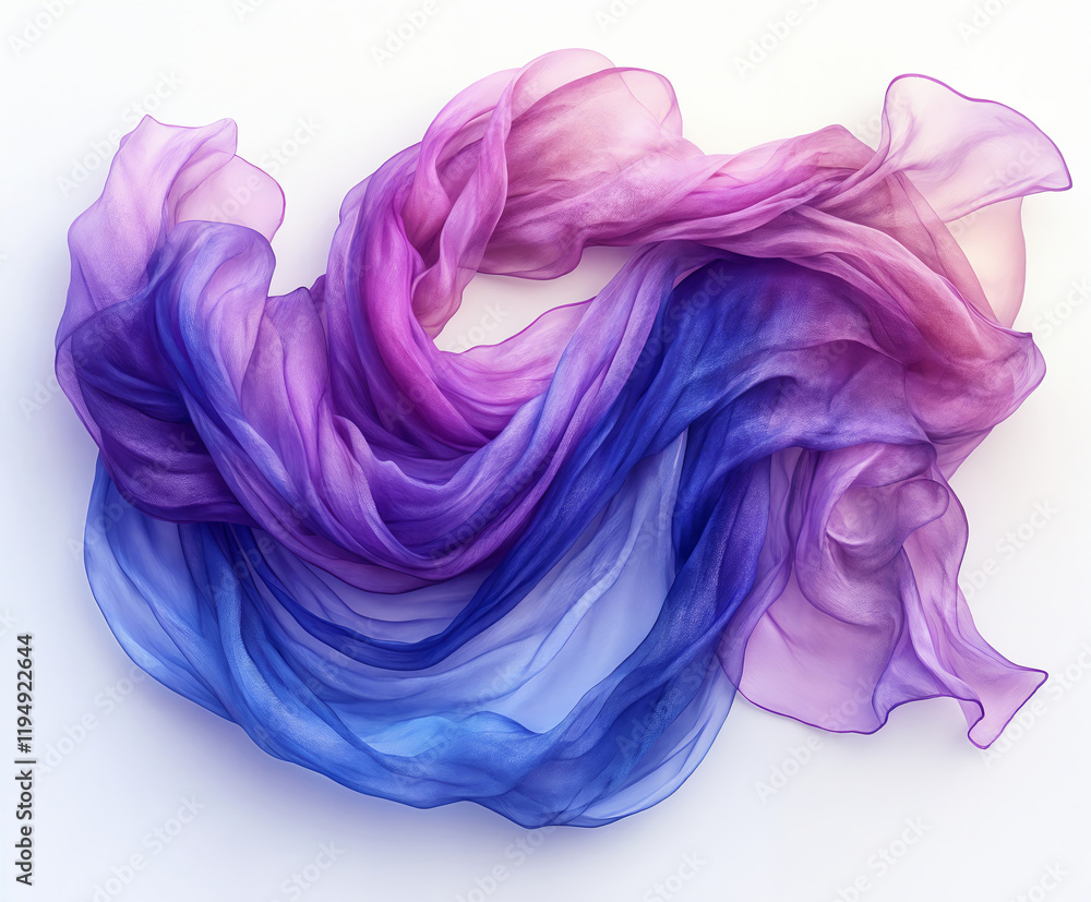 Delicate light neck scarf in a stunning gradient of purple and blue tones, isolated on white background Delicate light neck scarf in a stunning gradient of purple and blue tones, isolated on white background