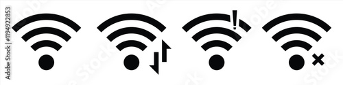 et of Wi-Fi Connection Icons Depicting Signal Strength and Connection Issues