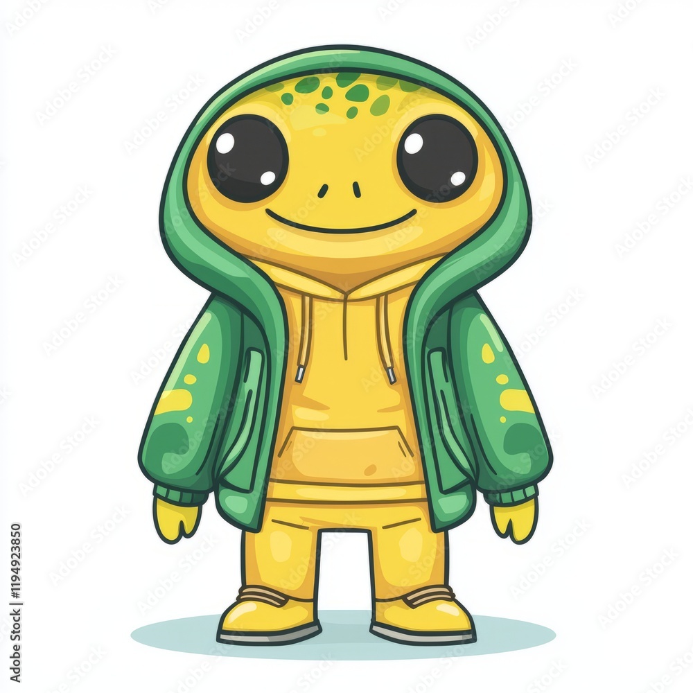 Obraz premium Adorable Yellow Creature Wearing Green Hoodie