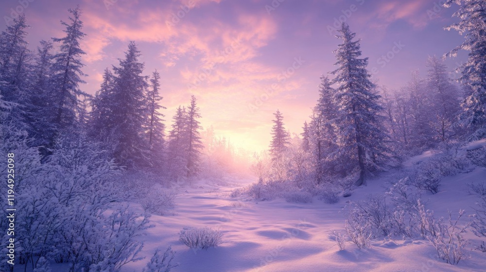 Serene winter forest at sunrise. Serene winter forest at sunrise.
