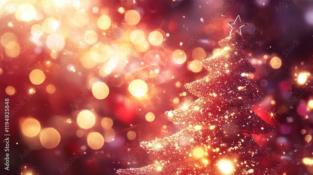 A vibrant red Christmas background with glowing light trails and scattered festive sparkles. A vibrant red Christmas background with glowing light trails and scattered festive sparkles.