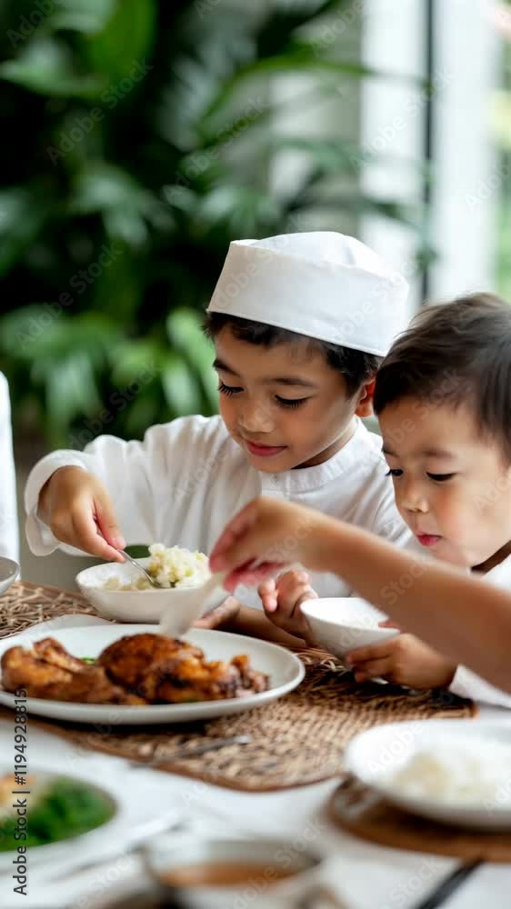 Joyful Children Enjoying a Delicious Meal Together in a Vibrant and Green Setting Joyful Children Enjoying a Delicious Meal Together in a Vibrant and Green Setting