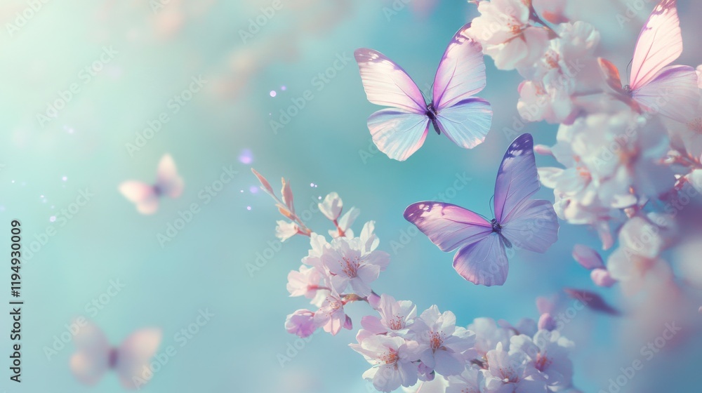 custom made wallpaper toronto digitalThe pastel backdrop changes from soft turquoise to lavender, creating a serene canvas. The butterflies add a unique touch, their wings colored in soft pink and purple hues.