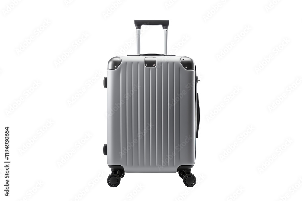 Silver suitcase with wheels on transparent background Silver suitcase with wheels on transparent background