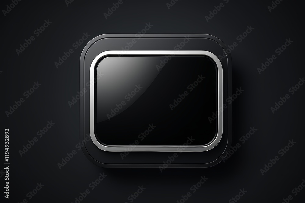 a close up of a black button with a silver frame a close up of a black button with a silver frame