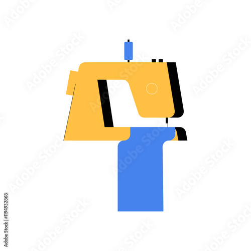 Sewing Machine With Thread And Fabric In Flat Vector Illustration Symbolizing Crafting, Tailoring, And Creative Design, Isolated On White Background.