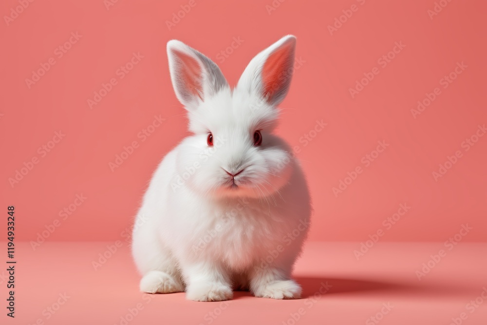 there is a white rabbit sitting on a pink surface there is a white rabbit sitting on a pink surface